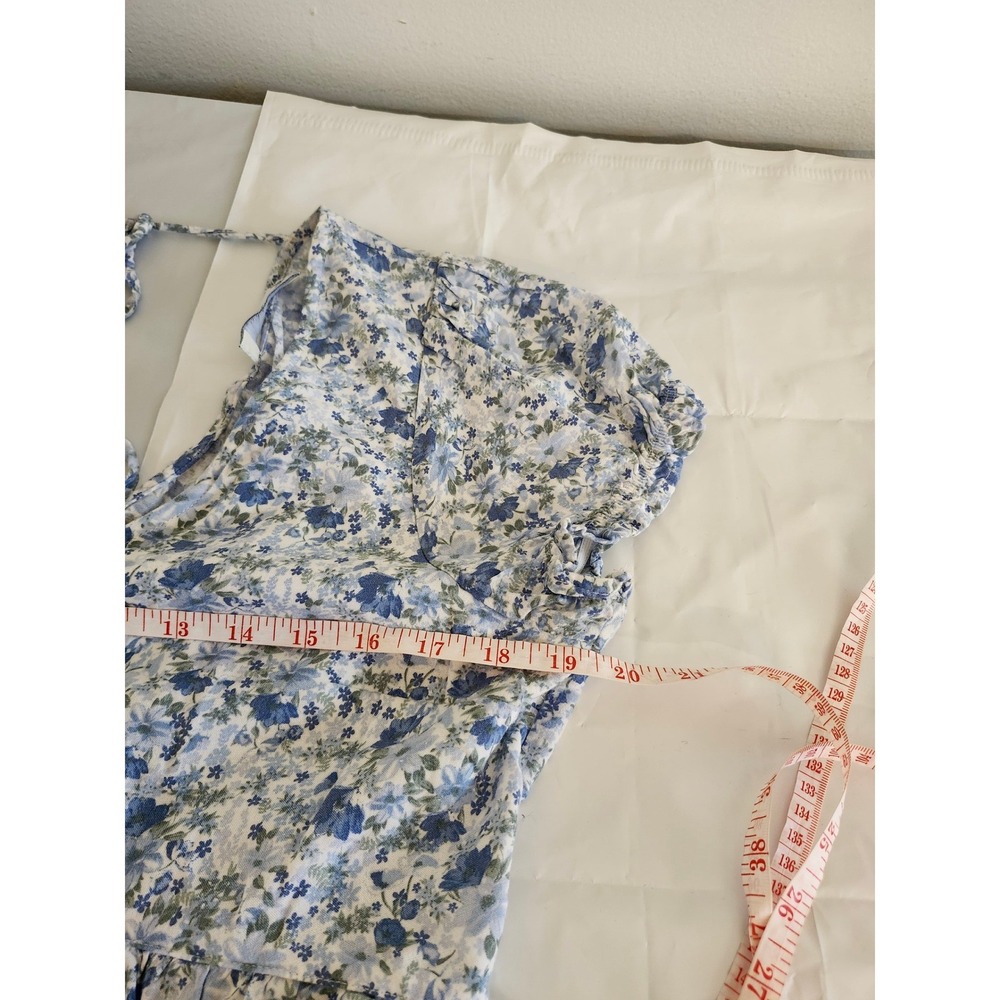 Hollister Blue Floral Babydoll Top Women's Large Cottagecore Puff Sleeve Peplum - Picture 11 of 12